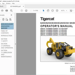 Tigercat 620H 625H 630H 632H 635H SKIDDER OPERATOR'S MANUAL - PDF DOWNLOAD