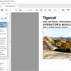 Tigercat 6500 MATERIAL PROCESSOR OPERATOR'S MANUAL SN 65000001–65000500 - PDF DOWNLOAD