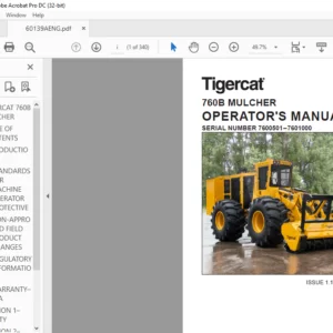 Tigercat 760B MULCHER OPERATOR'S MANUAL SN 7600501–7601000 - PDF DOWNLOAD