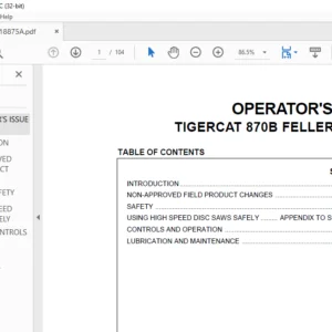 Tigercat 870B FELLER BUNCHER OPERATOR'S MANUAL - PDF DOWNLOAD