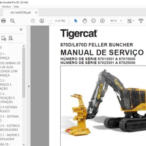 Tigercat 870D L870D FELLER BUNCHER MANUAL DE SERVIÇO - PDF DOWNLOAD (Portuguese)
