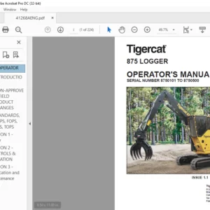 Tigercat 875 LOGGER OPERATOR'S MANUAL SN 8750101 TO 8750500 - PDF DOWNLOAD