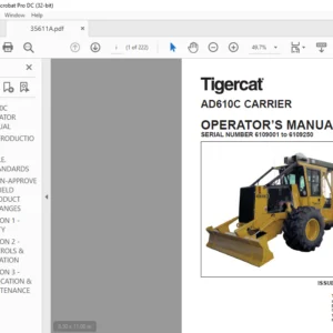 Tigercat AD610C CARRIER OPERATOR’S MANUAL SN 6109001 to 6109250 - PDF DOWNLOAD