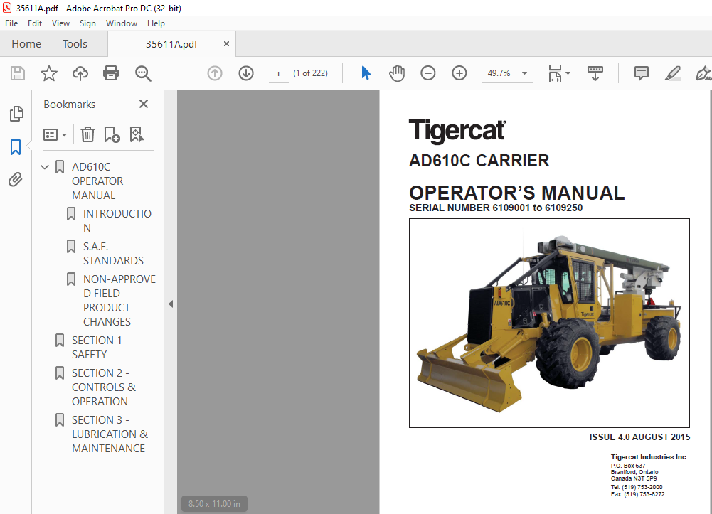 Tigercat Ad C Carrier Operators Manual Sn To Pdf