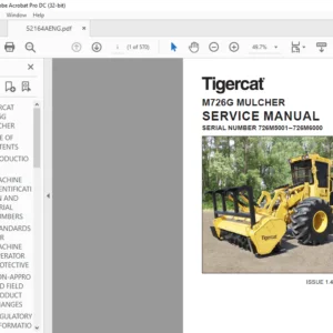 Tigercat M726G MULCHER SERVICE MANUAL SN 726M5001–726M6000 - PDF DOWNLOAD