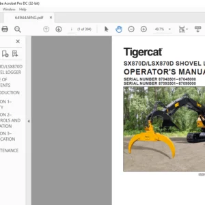 Tigercat SX870D LSX870D SHOVEL LOGGER OPERATOR'S MANUAL - PDF DOWNLOAD