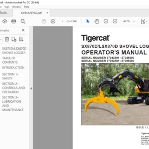 Tigercat SX870D LSX870D SHOVEL LOGGER OPERATOR'S MANUAL - PDF DOWNLOAD