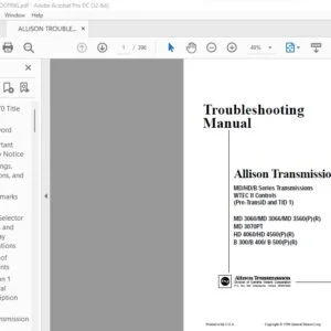 Allison Transmission MD HD B Series Transmissions WTEC II Controls Troubleshooting Manual - PDF DOWNLOAD