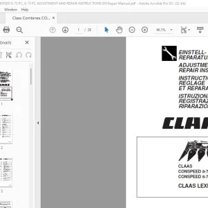 CLAAS CONSPEED 8-75 FC CONSPEED 6-75 FC CLAAS LEXION ADJUSTMENT AND REPAIR INSTRUCTIONS MANUAL -  PDF DOWNLOAD