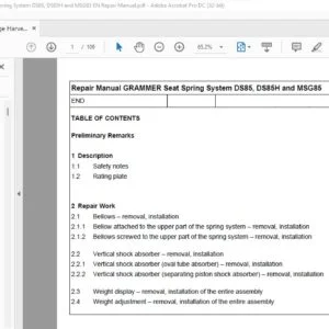 CLAAS GRAMMER Seat Spring System DS85 DS85H and MSG85 Repair Manual - PDF DOWNLOAD