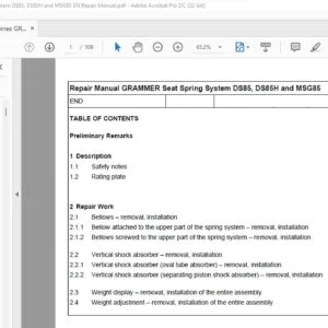 CLAAS GRAMMER Seat Spring System DS85 DS85H and MSG85 Repair Manual - PDF DOWNLOAD