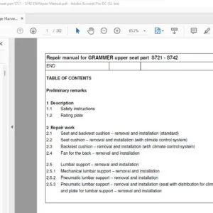 CLAAS GRAMMER upper seat part S721 - S742 Repair manual - PDF DOWNLOAD