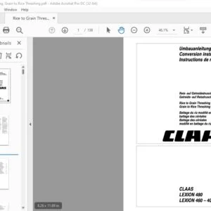 CLAAS LEXION 480 LEXION 460 -  405 Rice to Grain Threshing Grain to Rice Threshing Conversion instructions Manual_DE_EN_FR