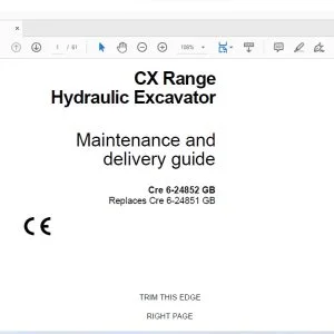 Case CX Range Hydraulic Excavator Maintenance & delivery guide Manual Cre 6-24852 GB - PDF DOWNLOAD