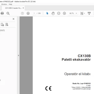 Case CX130B Paletli Ekskavatör Operatör el kitabi Bask No Lep 47462322 - PDF DOWNLOAD
