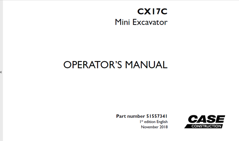 Case CX17C Mini Excavator Operator’s Manual 51557341 - PDF DOWNLOAD ...