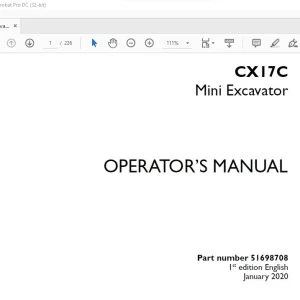Case CX17C Mini Excavator Operator's Manual 51698708 - PDF DOWNLOAD