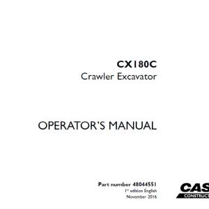Case CX180C Crawler Excavator Operator's Manual 48044551 - PDF DOWNLOAD