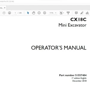 Case CX18C Mini Excavator Operator's Manual 51557404 - PDF DOWNLOAD