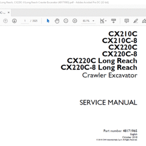 Case CX210C CX210C-8 CX220C CX220C-8 CX220C Long Reach CX220C-8 Long Reach Crawler Excavator Service Manual 48171965