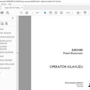 Case CX210C Paletli Ekskavatör OPERATÖR KILAVUZU Parça numarası 48028472 - PDF DOWNLOAD