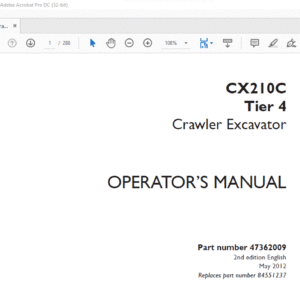 Case CX210C Tier 4 Crawler Excavator Operator's Manual 47362009 - PDF DOWNLOAD