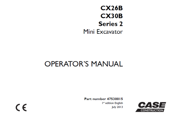 Case Cx26b Cx30b Series 2 Mini Excavator Operators Manual 47530015 Pdf Download 1592