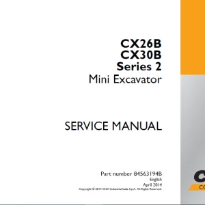 Case CX26B CX30B Series 2 Mini Excavator Service Manual 84563194B - PDF DOWNLOAD