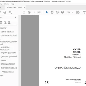 Case CX26B CX30B Series 2 Mini Kazı Makinesi OPERATÖR KILAVUZU Parça numarası 47530566 - PDF DOWNLOAD