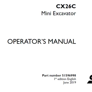 Case CX26C Mini Excavator Operator's Manual 51596998  - PDF DOWNLOAD