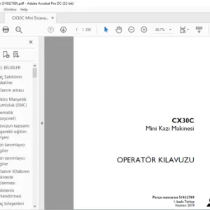 Case CX30C Mini Kazı Makinesi OPERATÖR KILAVUZU Parça numarası 51632769 - PDF DOWNLOAD