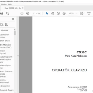 Case CX30C Mini Kazı Makinesi OPERATÖR KILAVUZU Parça numarası 51698839 - PDF DOWNLOAD
