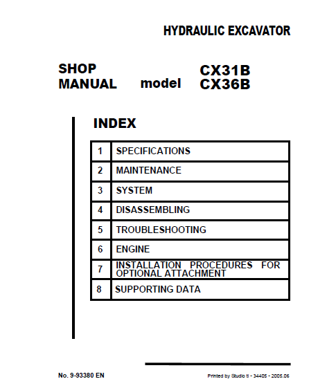 Case CX31B CX36B Hydraulic Excavator Shop Manual 9-93380 - PDF DOWNLOAD ...