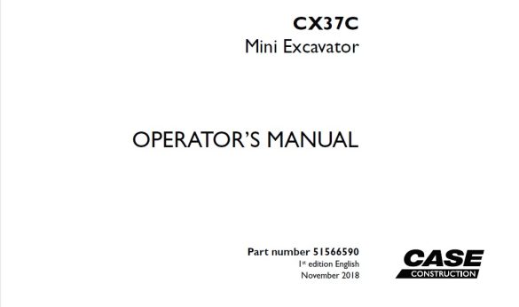 Case CX37C Mini Excavator Operators Manual 51566590 - PDF DOWNLOAD ...