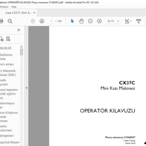Case CX37C Mini Kazı Makinesi OPERATÖR KILAVUZU Parça numarası 51566567 - PDF DOWNLOAD
