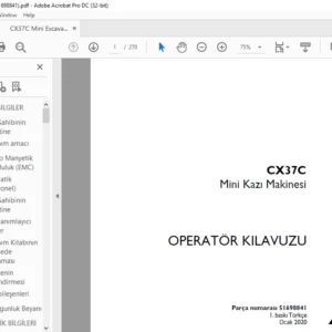 Case CX37C Mini Kazı Makinesi OPERATÖR KILAVUZU Parça numarası 51698841 - PDF DOWNLOAD