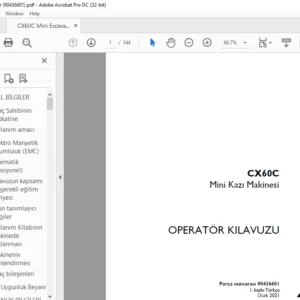 Case CX60C Mini Kazı Makinesi OPERATÖR KILAVUZU Parça numarası 90436601 - PDF DOWNLOAD