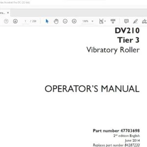 Case DV210 Tier 3 Vibratory Roller Operator's Manual PN 47703698 - PDF DOWNLOAD