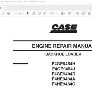 Case F4GE9454H F4GE9454J F4GE9484D F4HE9484A F4HE9484C Backhoe Loader Engine Repair Manual