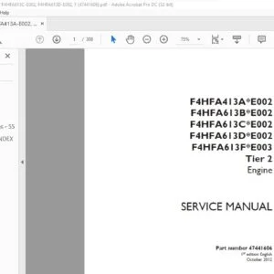 Case F4HFA413AE002 F4HFA613BE002 F4HFA613CE002 F4HFA613DE002 F4HFA613FE003 Tier 2 Engine Service Manual 47441606