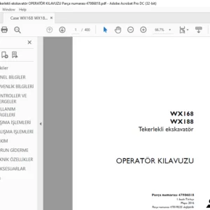 Case WX168 WX188 Tekerlekli ekskavatör OPERATÖR KILAVUZU Parça numarası 47986818 - PDF DOWNLOAD