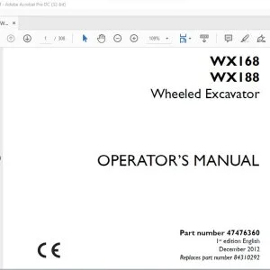 Case WX168 WX188 Wheeled Excavator Operator's Manual 47476360 - PDF DOWNLOAD