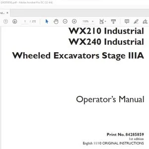 Case WX210 Industrial WX240 Industrial wheeled Excavators Stage IIIA Operator's Manual 84285859 - PDF DOWNLOAD