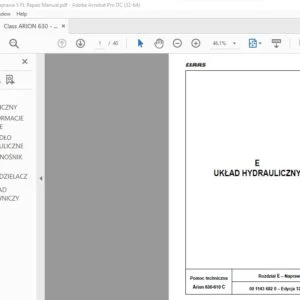 Claas Arion 630-610 C naprawa podręcznika napraw  - PDF DOWNLOAD (Polish)