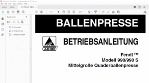 FENDT™ 990 990s GroBe Mittelgroße Quaderballenpresse BETRIEBSANLEITUNG - PDF DOWNLOAD (German)