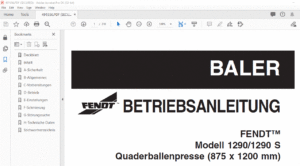 FENDT™ BALER 1290 1290s GroBe Quaderballenpresse (875 x 1200mm) BETRIEBSANLEITUNG - PDF DOWNLOAD (German)