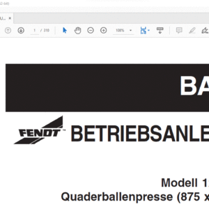 FENDT™ BALER 1290 1290s GroBe Quaderballenpresse (875 x 1200mm) BETRIEBSANLEITUNG - PDF DOWNLOAD (German)