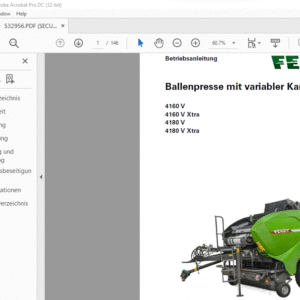Fendt Ballenpresse mit variabler Kammer 4160 V 4160 V Xtra 4180 V 4180 V Xtra Betriebsanleitung Manual - PDF DOWNLOAD (German)