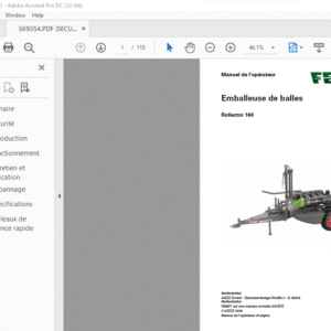 Fendt Emballeuse de balles Rollector 160 Manuel de l'opérateur - PDF DOWNLOAD(French)