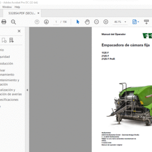 Fendt Empacadora de cámara fija 1125 F 2125 F 2125 F Profi Manual del Operador - PDF DOWNLOAD(Spanish)